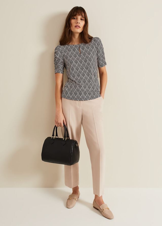 Black / Multicolor Phase Eight Evelyn Geo Print T Shirts | 1086ITYKF