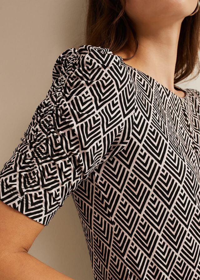 Black / Multicolor Phase Eight Evelyn Geo Print T Shirts | 1086ITYKF