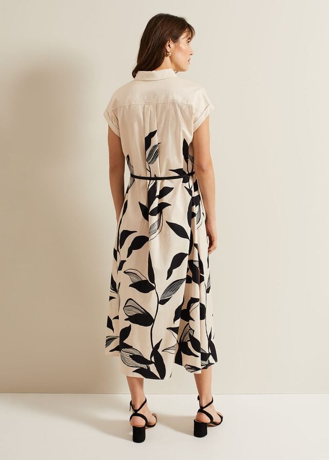 Black / Multicolor Phase Eight Felicity Leaf Print Dress | 1892IAJRM