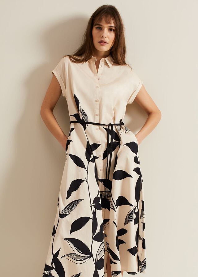 Black / Multicolor Phase Eight Felicity Leaf Print Dress | 1892IAJRM
