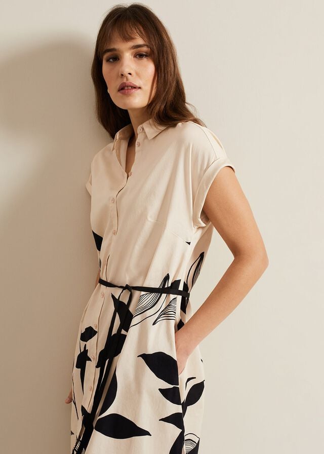 Black / Multicolor Phase Eight Felicity Leaf Print Dress | 1892IAJRM