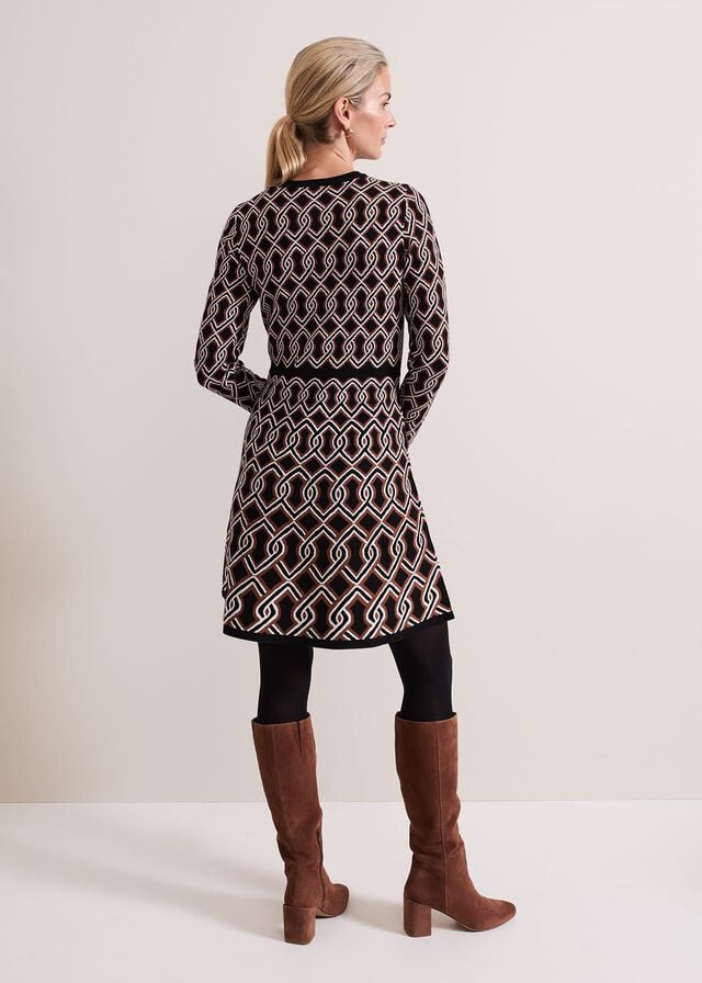 Black / Multicolor Phase Eight Josie Jacquard Fit And Flare Swing Dress | 7316OMIQC