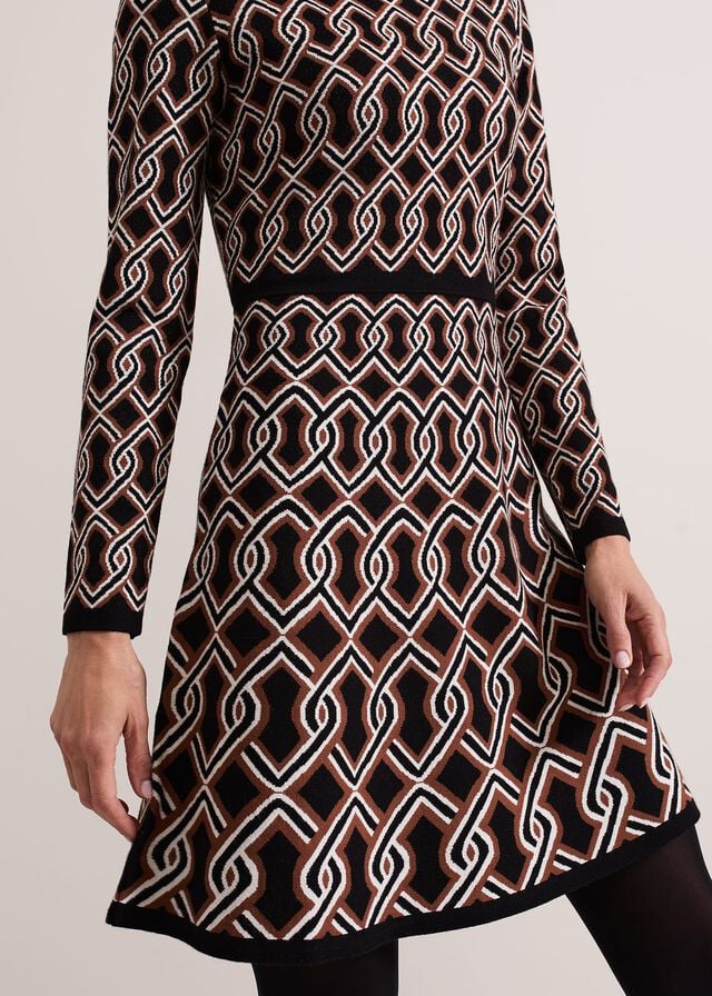 Black / Multicolor Phase Eight Josie Jacquard Fit And Flare Swing Dress | 7316OMIQC