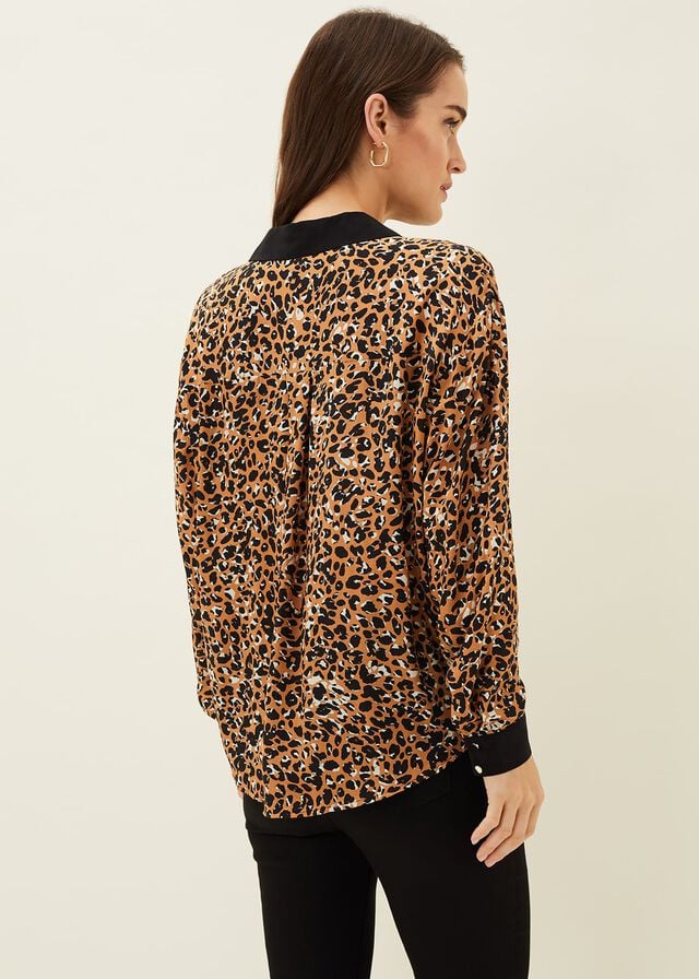 Black / Multicolor Phase Eight Kaelie Leopard Twist Front Shirts | 2173KQTOC