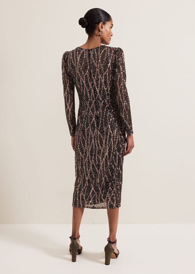 Black / Multicolor Phase Eight Kaleigh Sequin Dress | 9530INQAZ