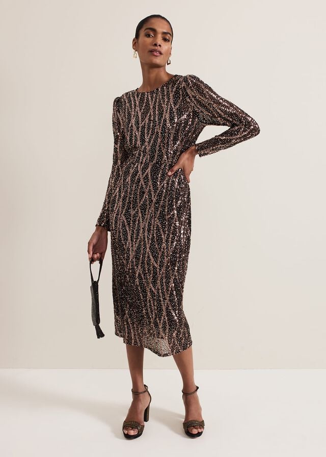 Black / Multicolor Phase Eight Kaleigh Sequin Dress | 9530INQAZ