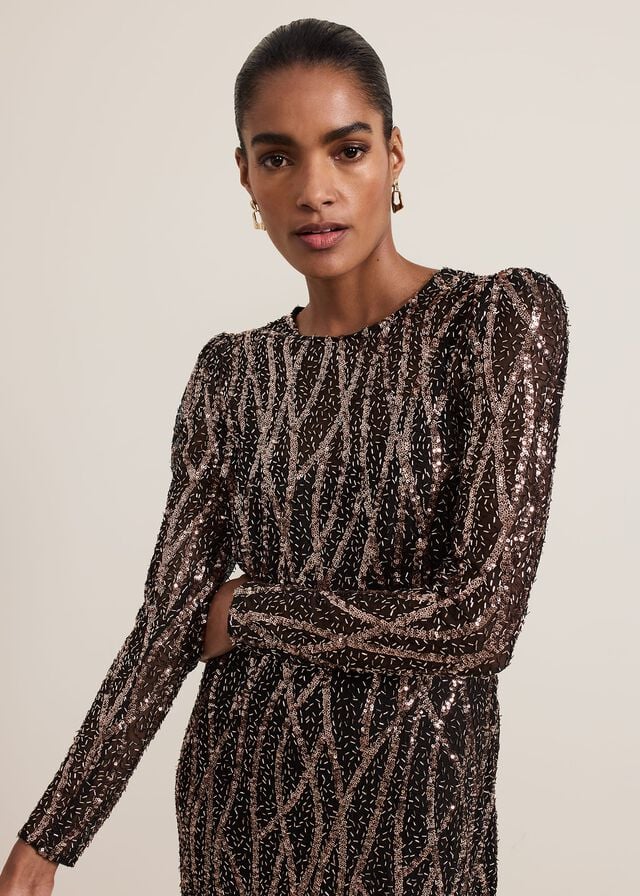 Black / Multicolor Phase Eight Kaleigh Sequin Dress | 9530INQAZ