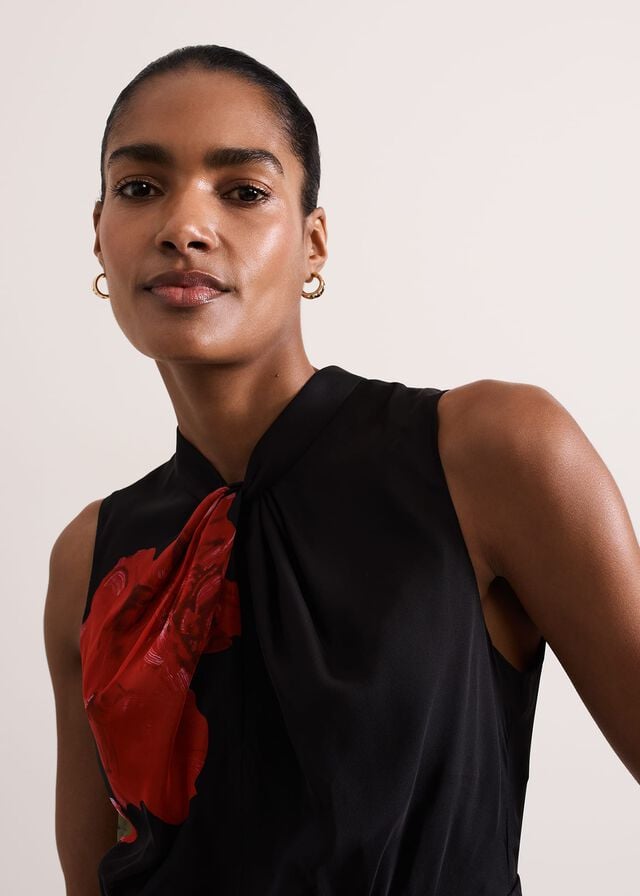 Black / Multicolor Phase Eight Lucia Chiffon Floral Dress | 8241GNUQD