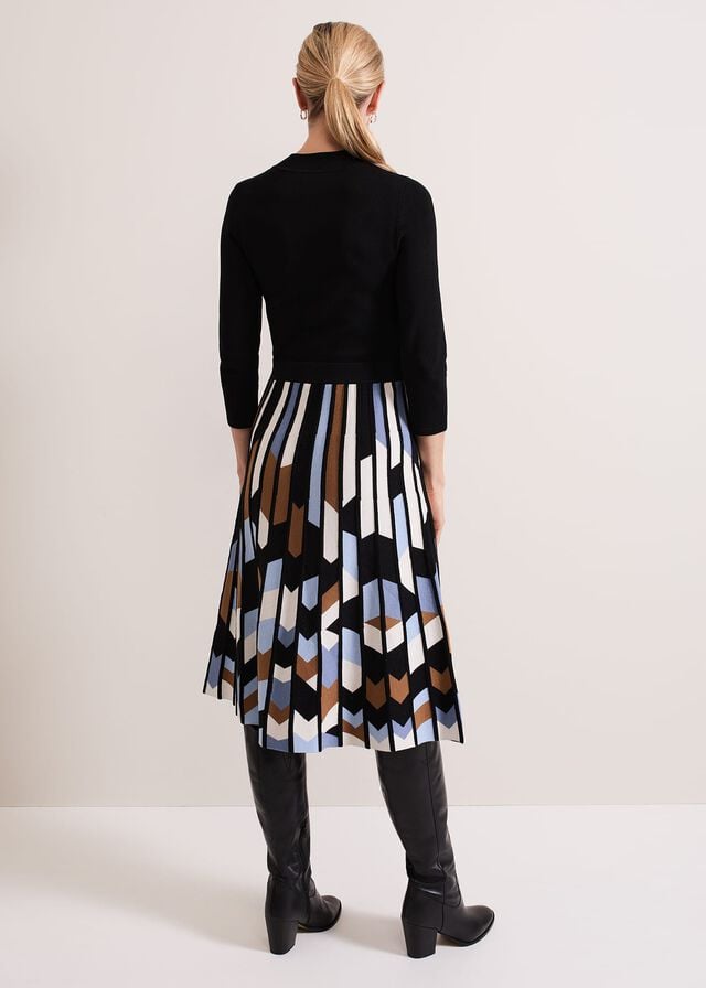 Black / Multicolor Phase Eight Maci Pleated Sunray Dress | 6074USTDF