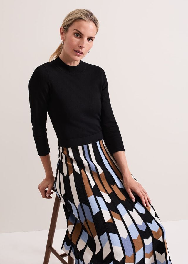 Black / Multicolor Phase Eight Maci Pleated Sunray Dress | 6074USTDF