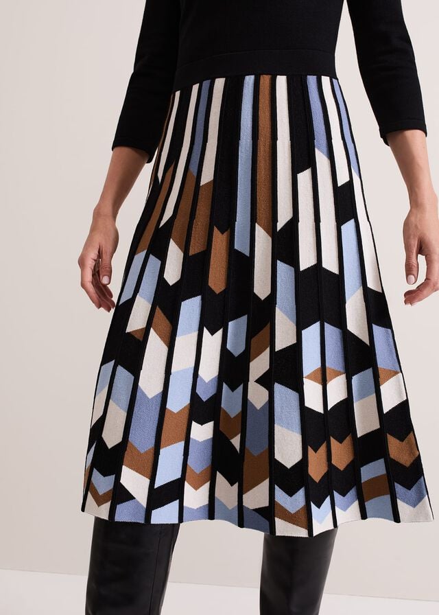 Black / Multicolor Phase Eight Maci Pleated Sunray Dress | 6074USTDF