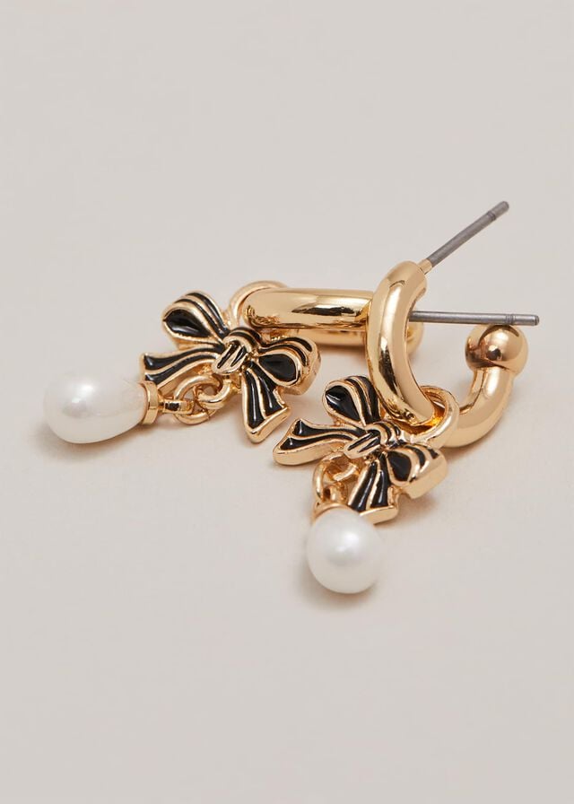 Black / Multicolor Phase Eight Mini Bow Hoop Drops Jewellery | 5238LQNCJ
