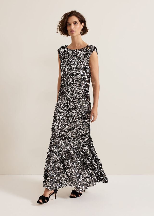 Black / Multicolor Phase Eight Nina Sequin Dress | 6954UNVHZ