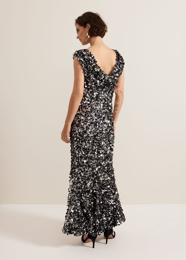 Black / Multicolor Phase Eight Nina Sequin Dress | 6954UNVHZ