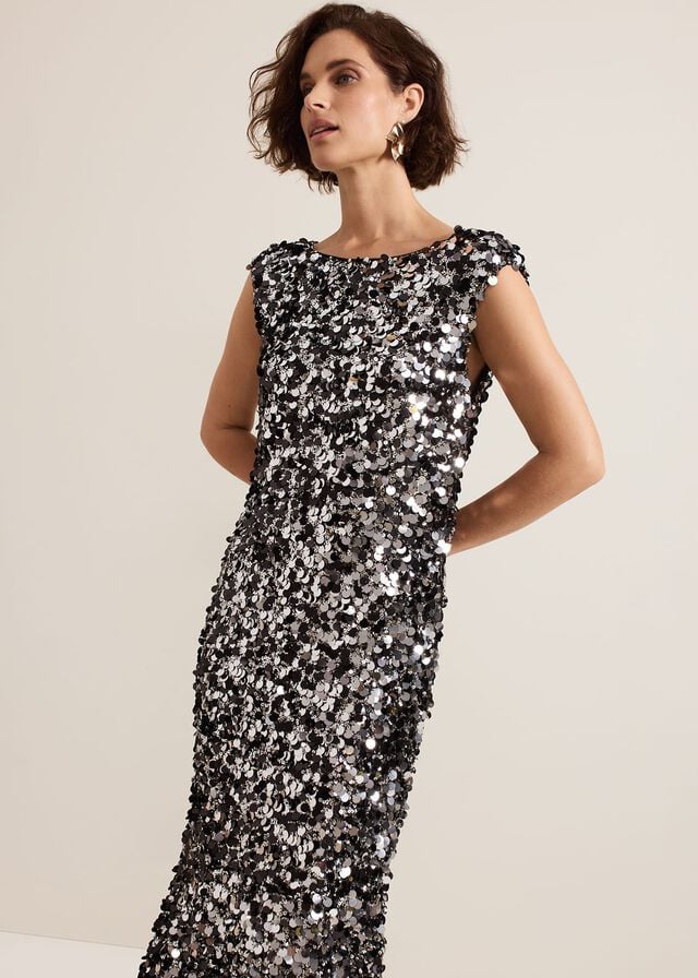 Black / Multicolor Phase Eight Nina Sequin Dress | 6954UNVHZ