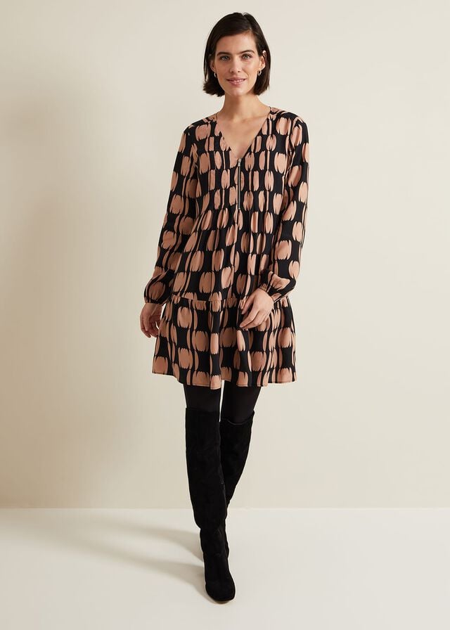 Black / Multicolor Phase Eight Penele Spot Swing Dress | 6058GMCKO