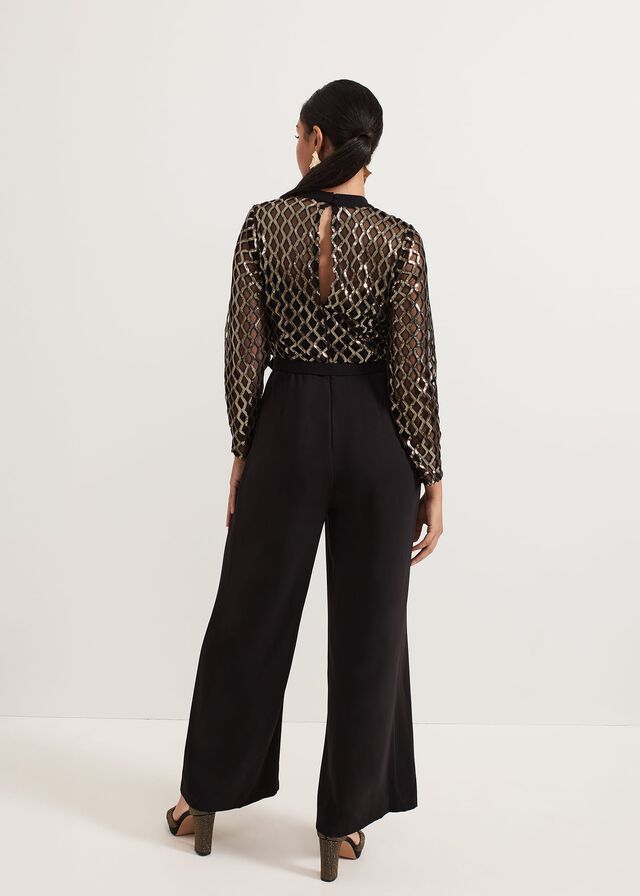 Black / Multicolor Phase Eight Petite Amelia Sequin Bodice Jumpsuit | 9018BJZKX