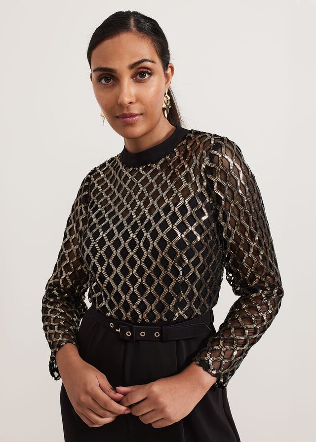 Black / Multicolor Phase Eight Petite Amelia Sequin Bodice Jumpsuit | 9018BJZKX