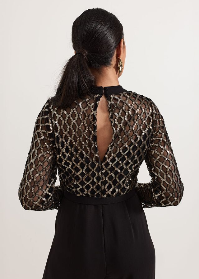 Black / Multicolor Phase Eight Petite Amelia Sequin Bodice Dress | 1380FURGX