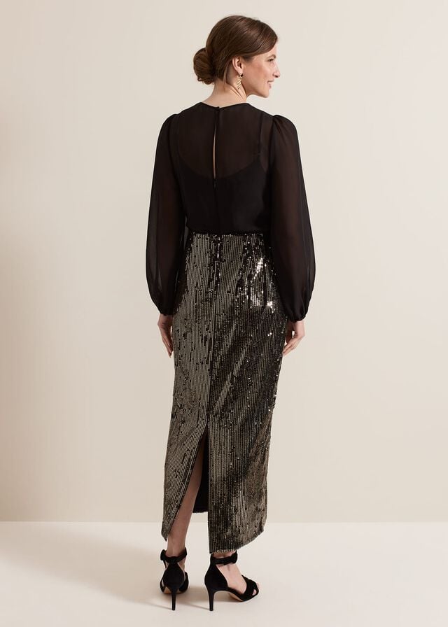 Black / Multicolor Phase Eight Petite Aniya Sequin Long Sleeve Dress | 0285VRKPT