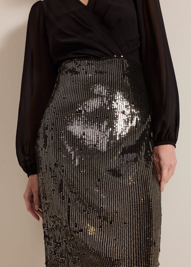Black / Multicolor Phase Eight Petite Aniya Sequin Long Sleeve Dress | 0285VRKPT