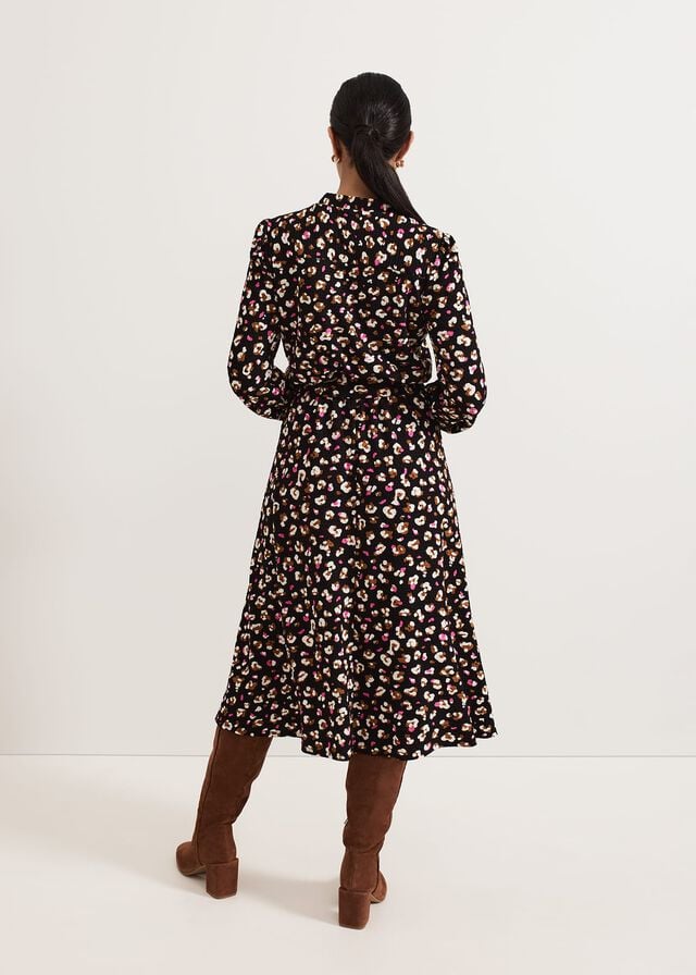 Black / Multicolor Phase Eight Petite Aoife Printed Dress | 7084OAVKE