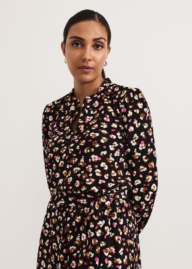 Black / Multicolor Phase Eight Petite Aoife Printed Dress | 7084OAVKE
