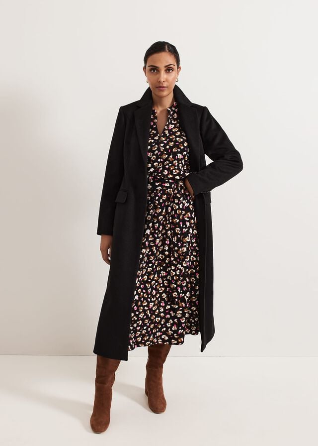 Black / Multicolor Phase Eight Petite Aoife Printed Dress | 7084OAVKE