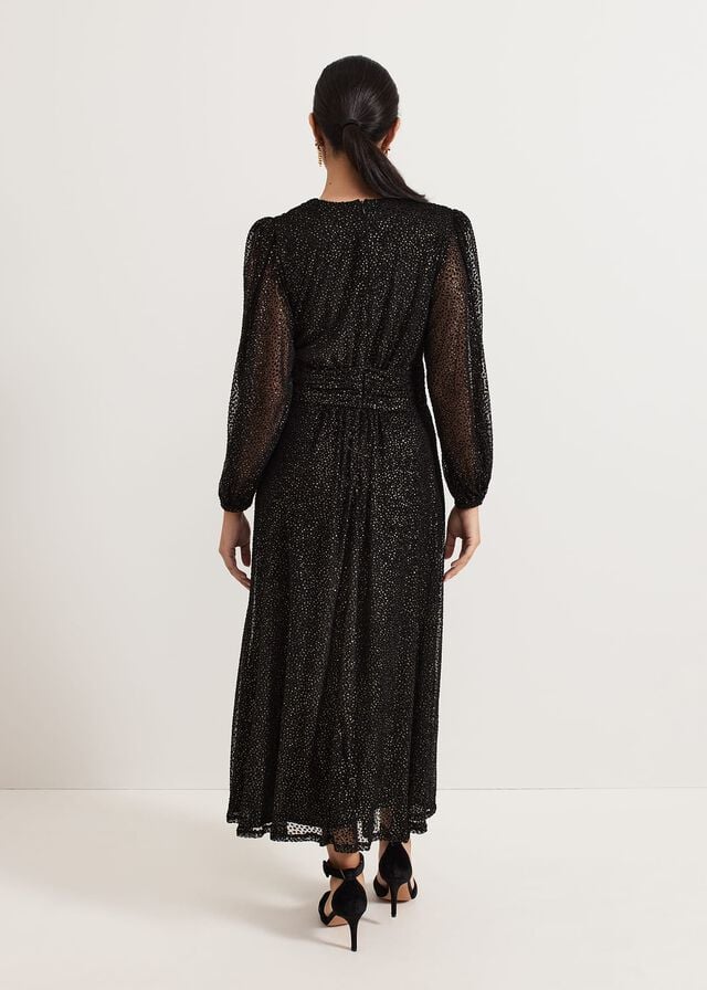Black / Multicolor Phase Eight Petite Emre Shimmer Burnout Dress | 1674JOLCA