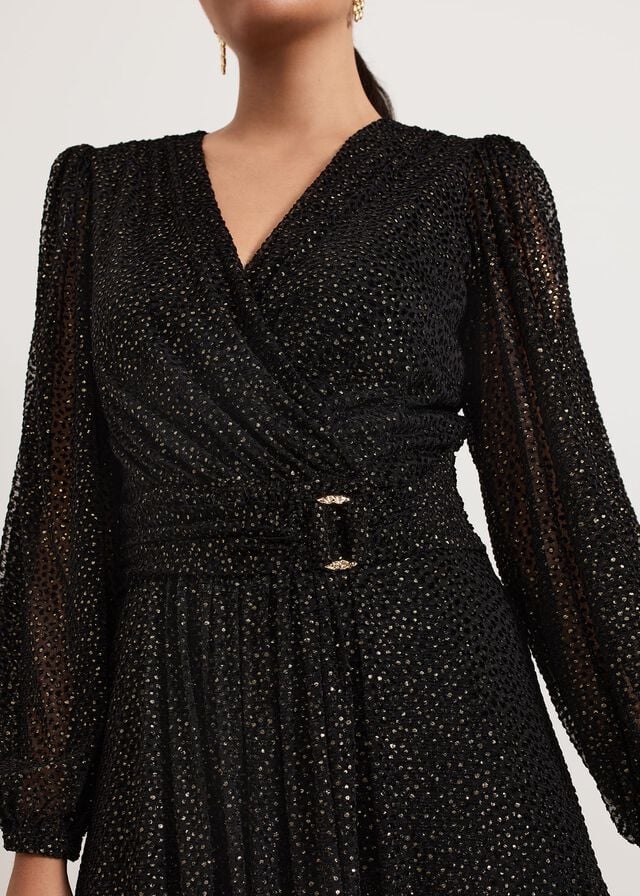 Black / Multicolor Phase Eight Petite Emre Shimmer Burnout Dress | 1674JOLCA