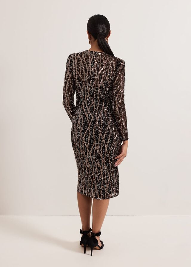 Black / Multicolor Phase Eight Petite Kaleigh Sequin Dress | 1208BHKMU