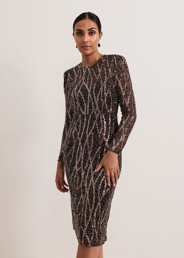 Black / Multicolor Phase Eight Petite Kaleigh Sequin Dress | 1208BHKMU