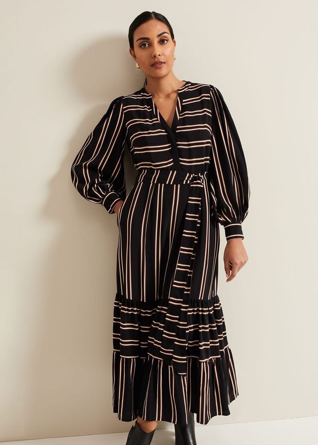 Black / Multicolor Phase Eight Petite Laura Midaxi Dress | 5438CNYXM