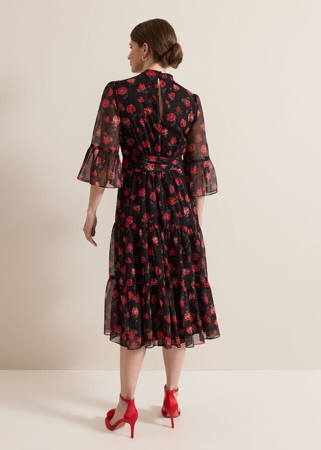 Black / Multicolor Phase Eight Petite Lela Floral Textured Dress | 4387GLTHE
