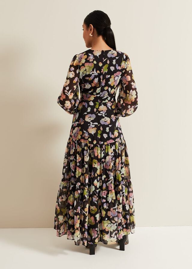 Black / Multicolor Phase Eight Petite Sandra Floral Dress | 1367BLGAJ