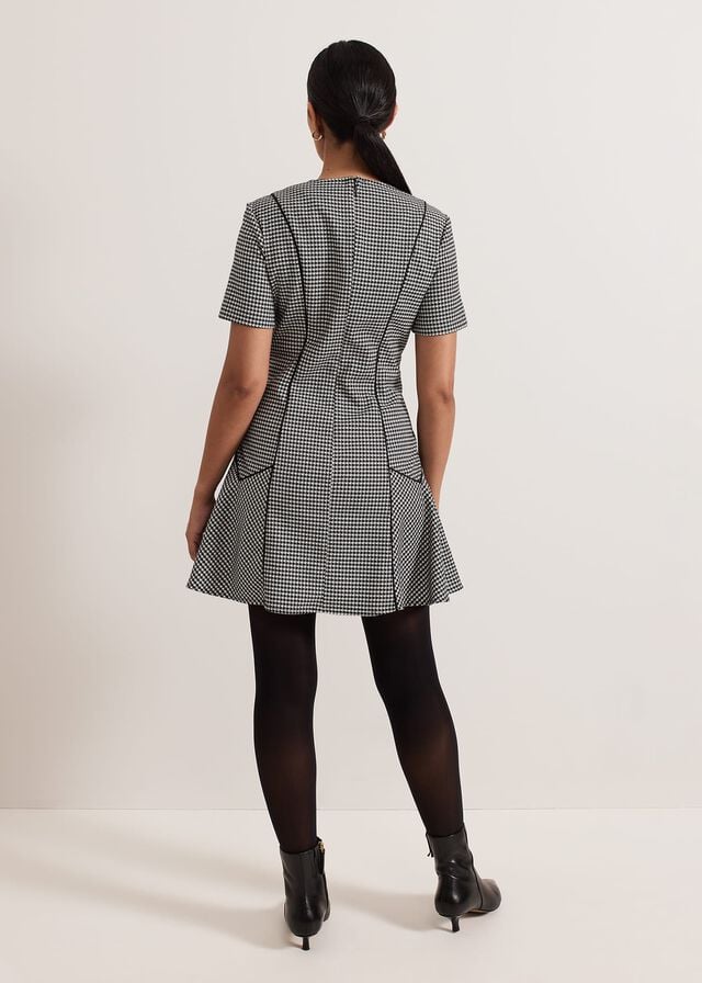 Black / Multicolor Phase Eight Petite Viola Houndstooth Dress | 9637JBTUP
