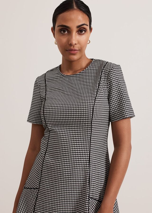 Black / Multicolor Phase Eight Petite Viola Houndstooth Dress | 9637JBTUP