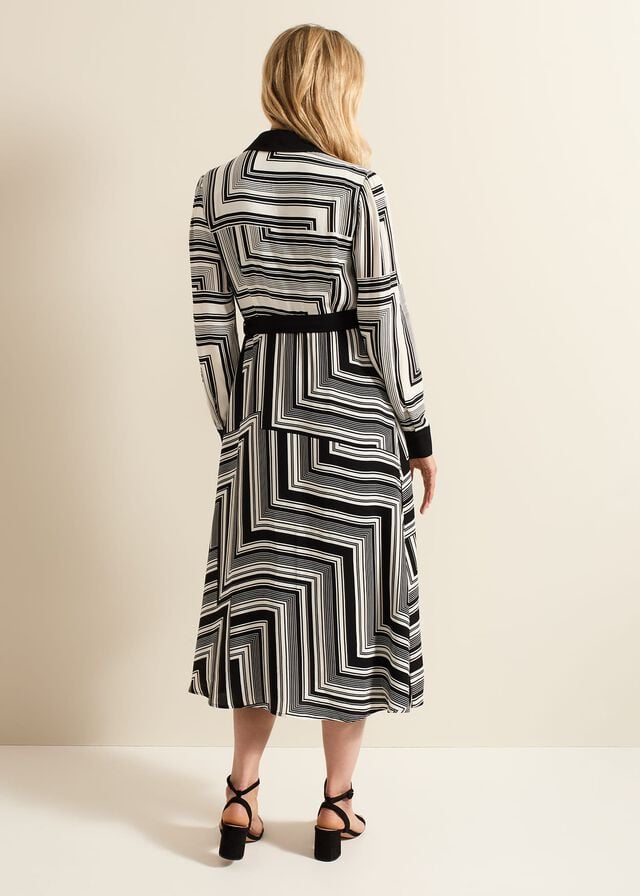 Black / Multicolor Phase Eight Pia Striped Midaxi Dress | 1492LMUNX