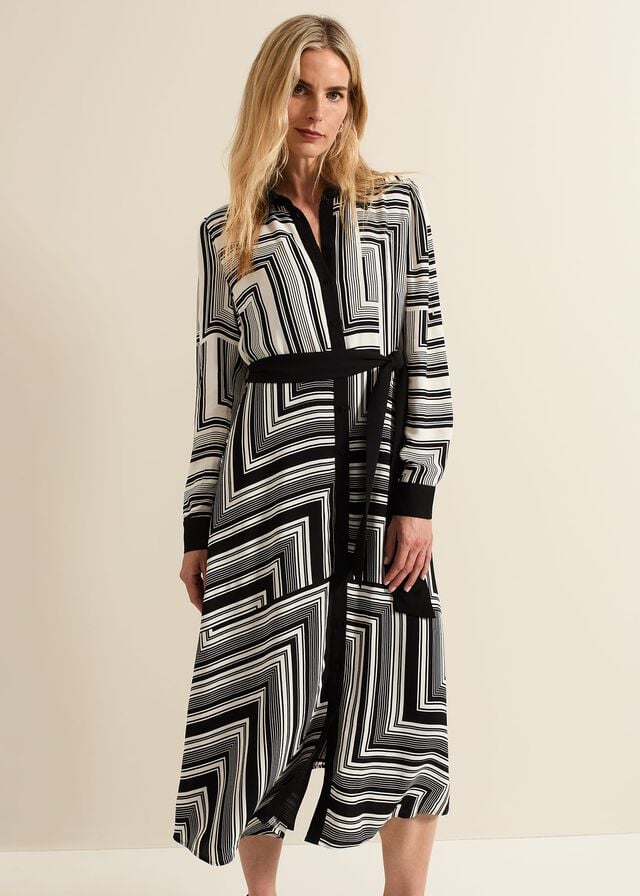 Black / Multicolor Phase Eight Pia Striped Midaxi Dress | 1492LMUNX