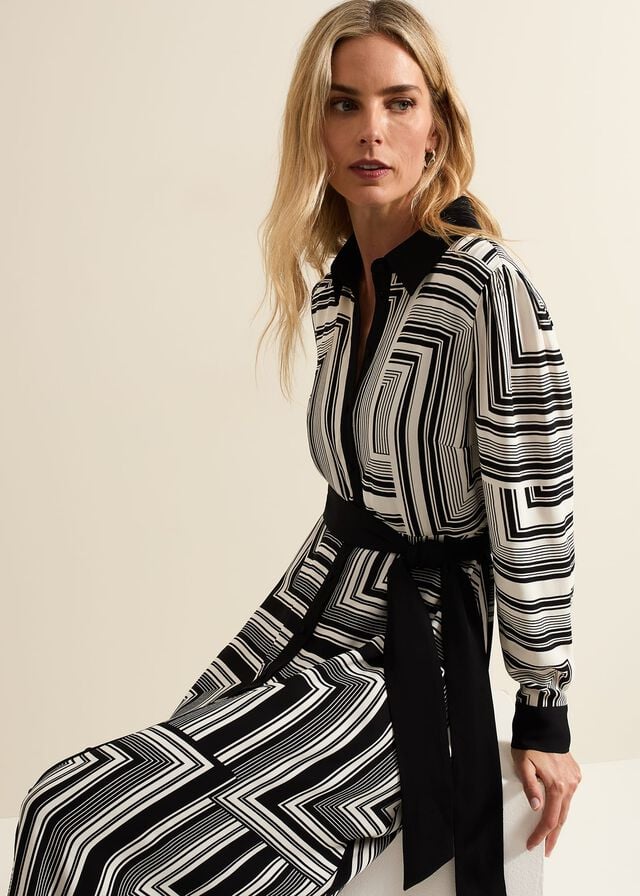 Black / Multicolor Phase Eight Pia Striped Midaxi Dress | 1492LMUNX