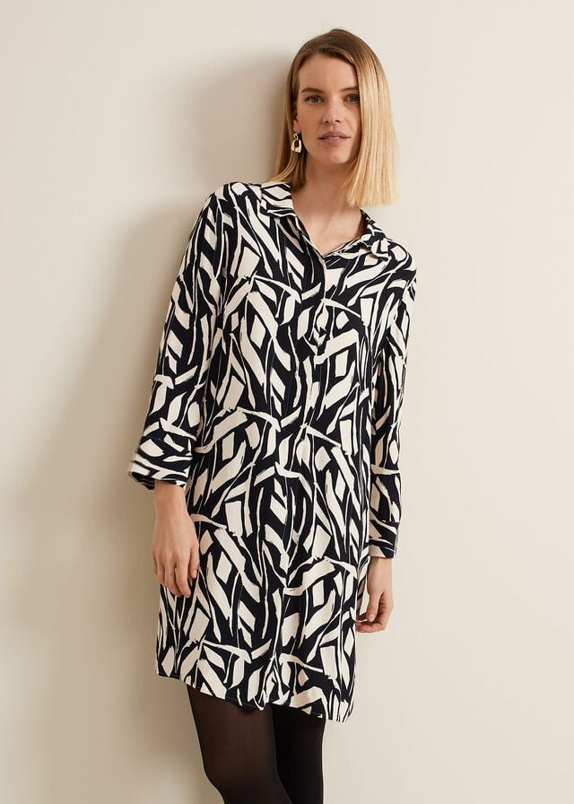 Black / Multicolor Phase Eight Ruby Geo Tunic Dress | 0283UXRYI