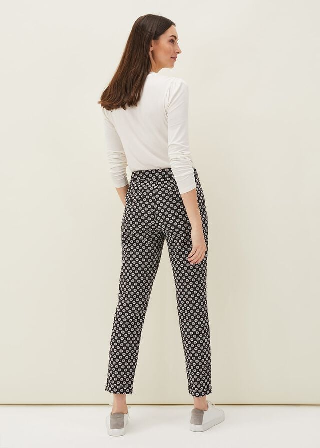 Black / Multicolor Phase Eight Ryleigh Geometric Print Tapered Trousers | 5367ZYUPX