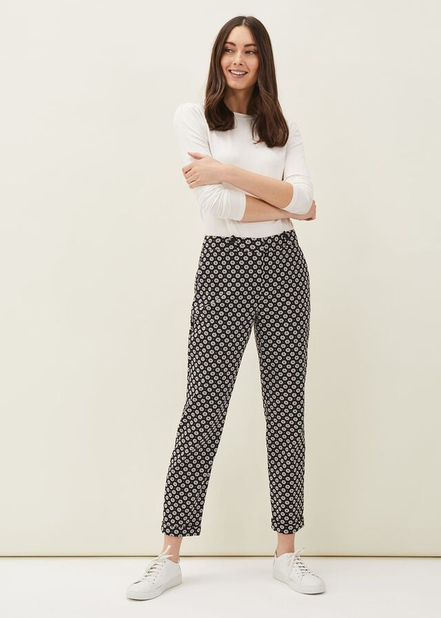 Black / Multicolor Phase Eight Ryleigh Geometric Print Tapered Trousers | 5367ZYUPX