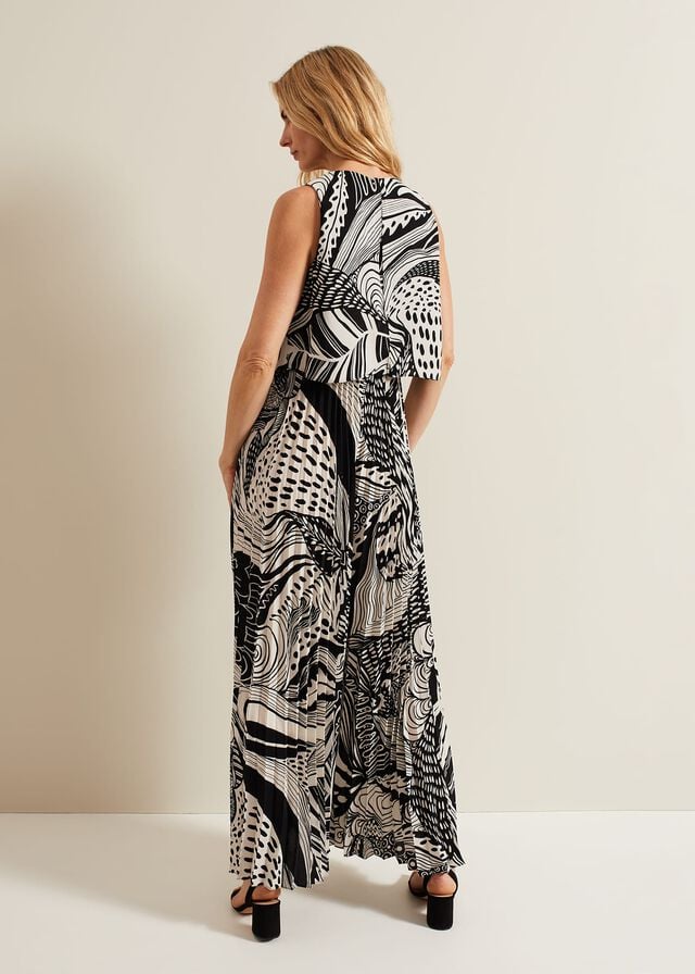 Black / Multicolor Phase Eight Saskia Abstract Pleated Jumpsuit | 1537YOQMV