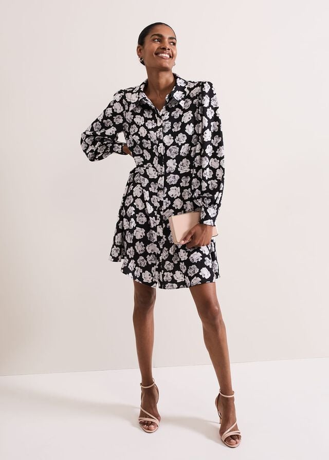 Black / Multicolor Phase Eight Selika Floral Swing Dress | 1548STLHC