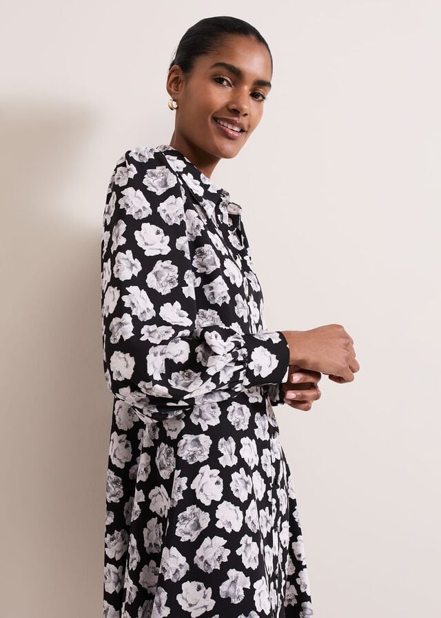 Black / Multicolor Phase Eight Selika Floral Swing Dress | 1548STLHC