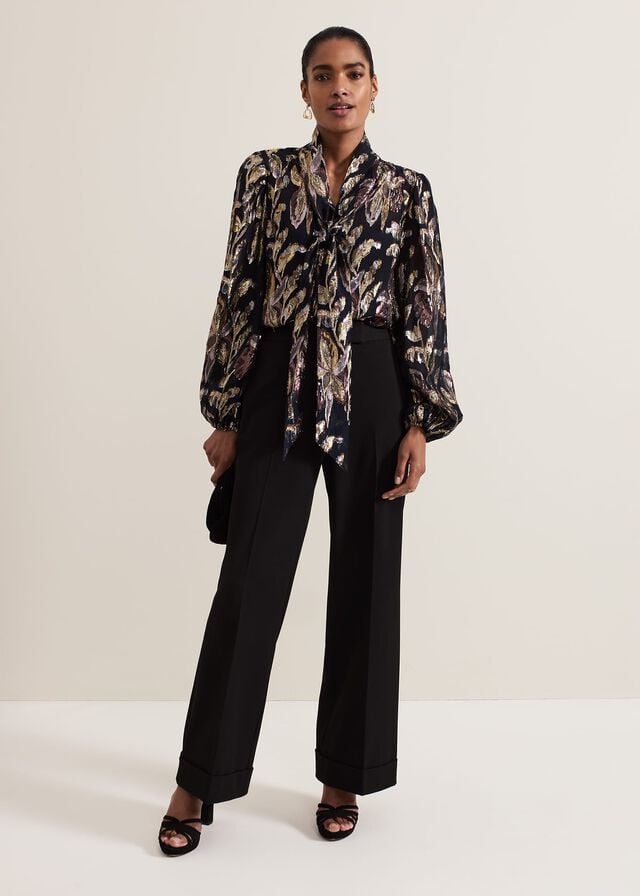 Black / Multicolor Phase Eight Tessa Floral Filcoupe T Shirts | 3697SEDZX