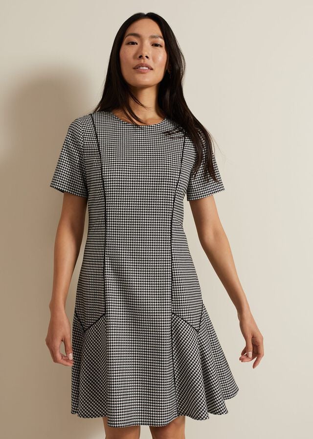 Black / Multicolor Phase Eight Viola Houndstooth Dress | 1924WJDVB