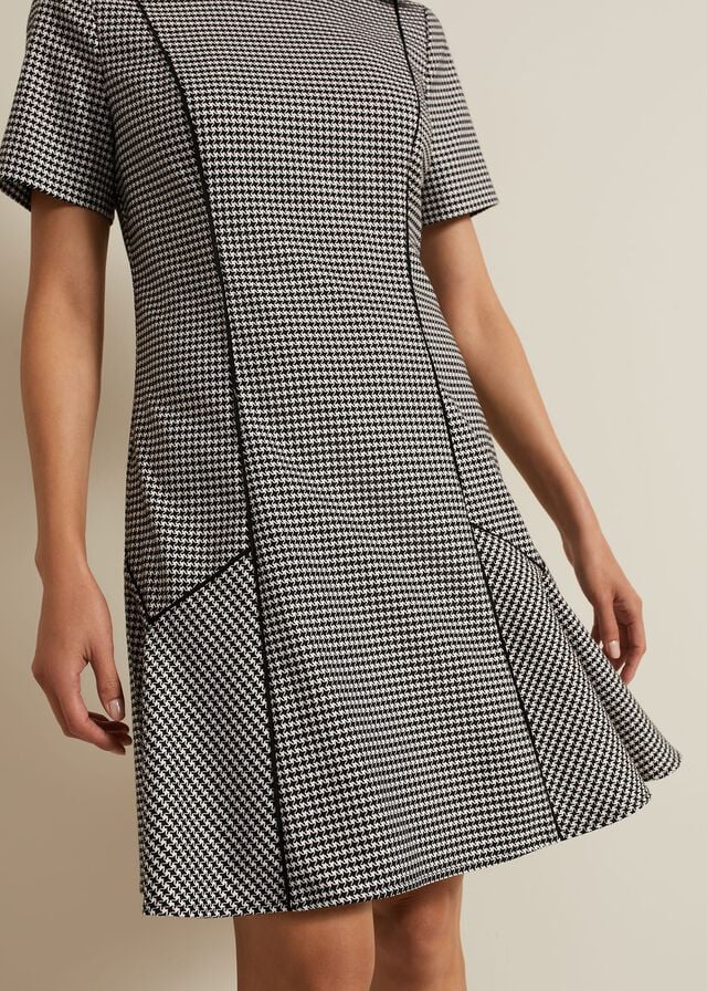 Black / Multicolor Phase Eight Viola Houndstooth Dress | 1924WJDVB
