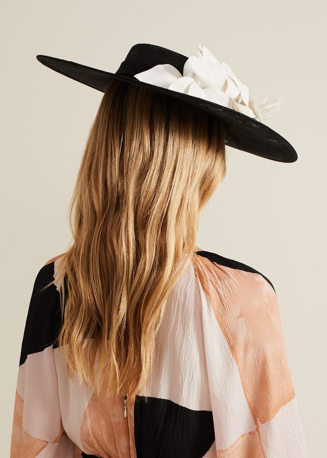 Black / White Phase Eight 3d Flower Statement Boater Fascinator Hats | 2719ZCSNO